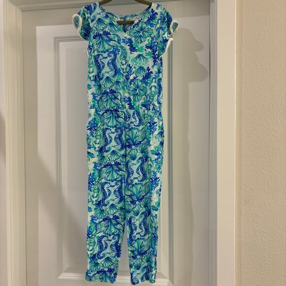 Lilly Pulitzer Seahorse Astara Ruffle Jumpsuit Size Small (4/5) EUC - Picture 2 of 5